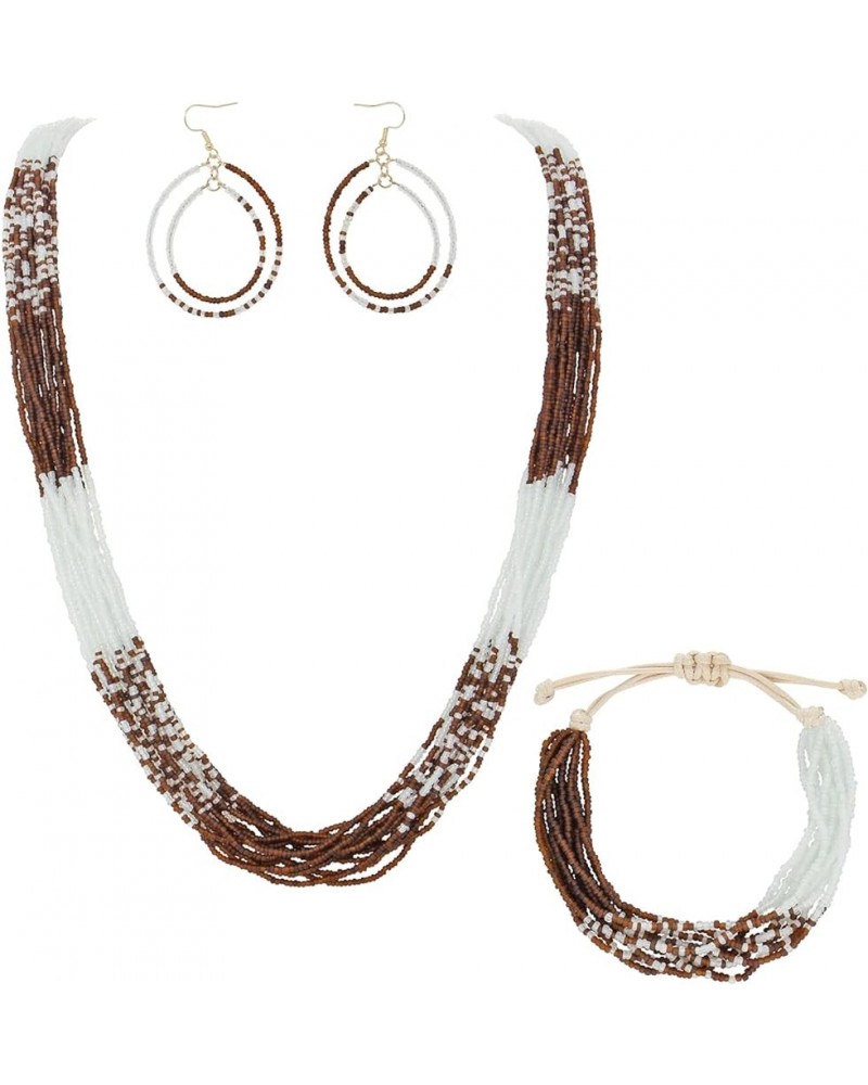 Long Multiple Row Handmade Mix Color Beaded Statement Necklace Women(NK-10647) brown+er+br $11.75 Necklaces