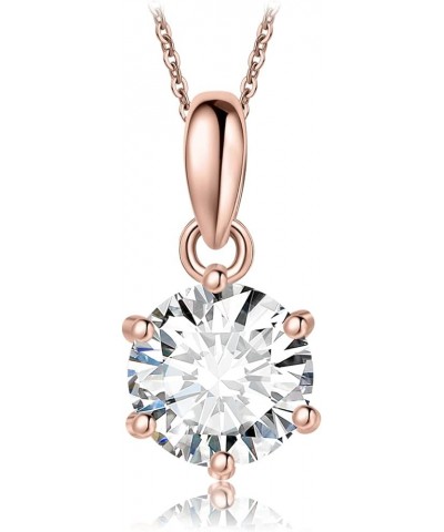 Round 1ct 2ct 3ct Moissanite Solitaire Pendant Necklace for Women, Classic Simulated Diamond 925 Sterling Silver 14k White Go...