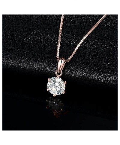 Round 1ct 2ct 3ct Moissanite Solitaire Pendant Necklace for Women, Classic Simulated Diamond 925 Sterling Silver 14k White Go...