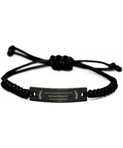 Personalized Memorial Bracelet, A Piece of My Heart is in Heaven, Name and Date Bracelet, Engraved Memorial Black Rope Bracel...