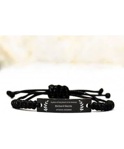 Personalized Memorial Bracelet, A Piece of My Heart is in Heaven, Name and Date Bracelet, Engraved Memorial Black Rope Bracel...