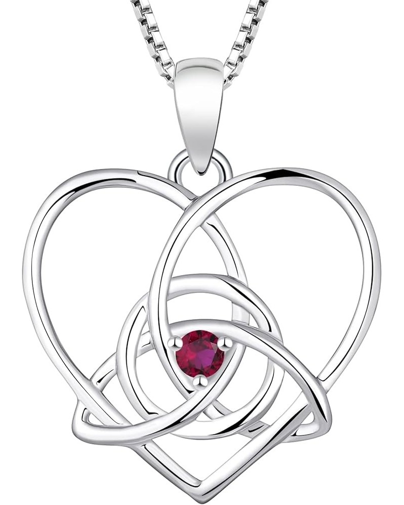 Celtic Knot Necklace 925 Sterling Silver Heart Infinity Pendant Birthstones Trinity Love Knot Jewelry 07-ruby-Jul $28.04 Neck...