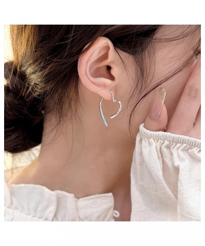 Fashion Heart Dangle Hoop Earrings for Women Girls 925 Sterling Silver Love Heart Drop Ear Jacket Earring Front Back Studs Mi...