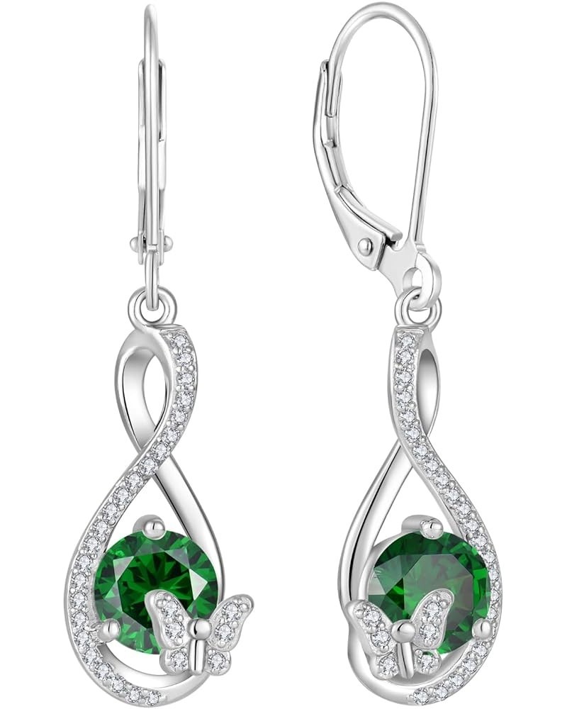 Butterfly Dangle Drop Earrings 925 Sterling Silver Infinity Leverback Birthstones Earrings Gift for Women Emerald $33.00 Earr...