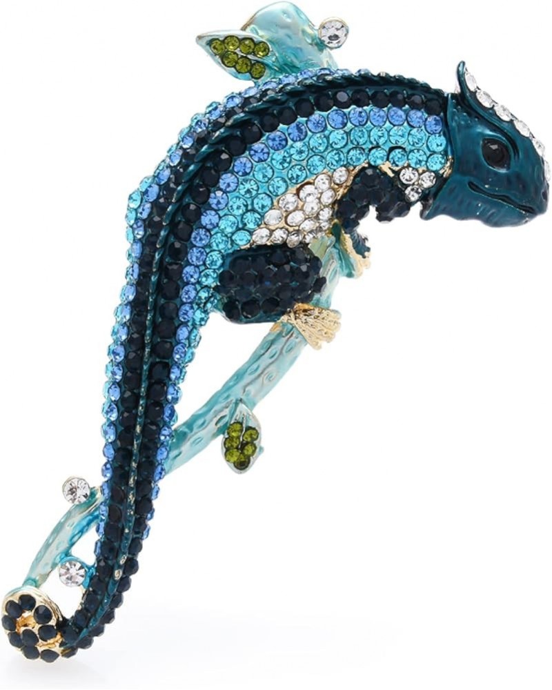 Exaggrate Rhinestone Chameleon Brooch Pin Women Lizard Brooches Big Winter Gift Blue $10.32 Brooches & Pins