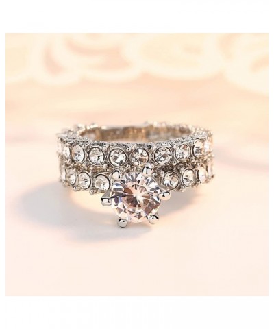 Silver Plated Round Shaped Created White Topaz CZ Filled Proposal Wedding Engagement Bridal Women Band Ring US11 G_White $4.0...