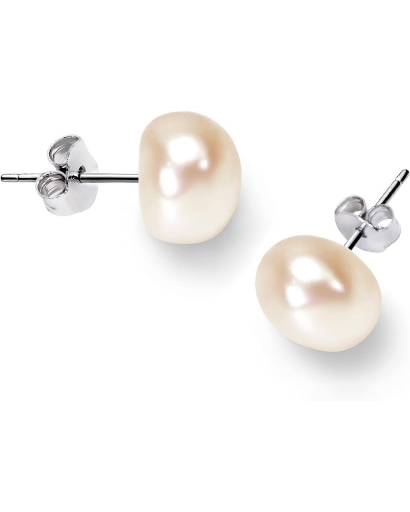 Freshwater Real Pearl Stud Earrings Quality Pearl Earrings for Women 5.0-6.0mm Pink-Silver $19.40 Others