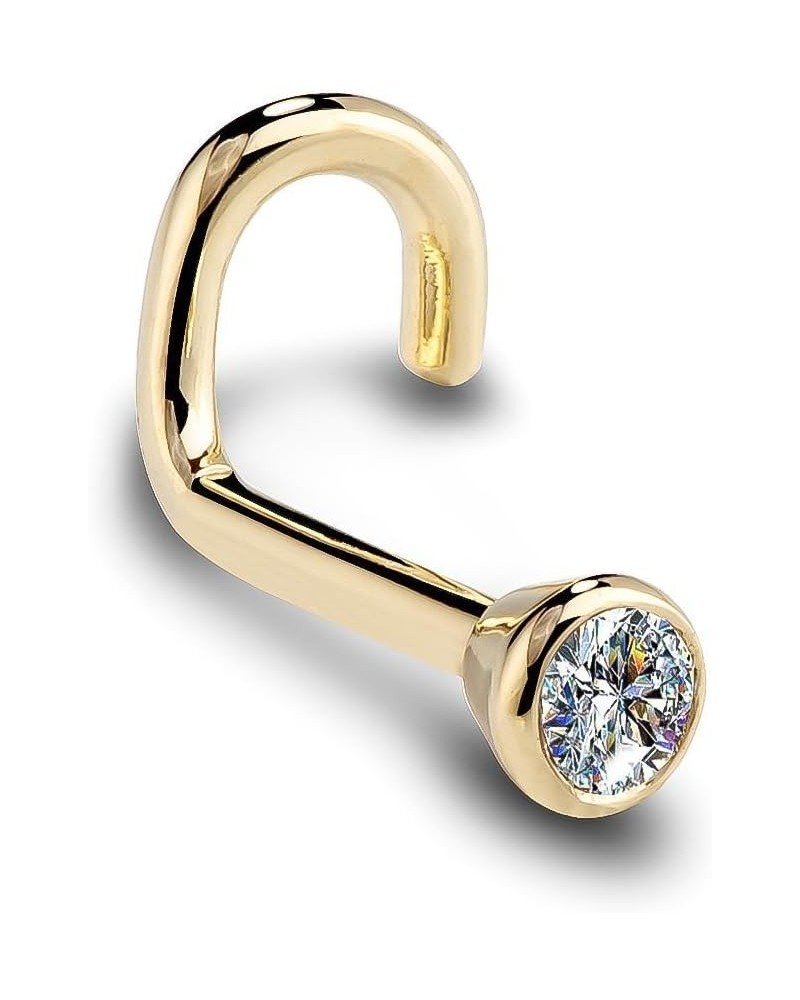 14K Yellow Gold Diamond Nose Ring with Flush Bezel Setting - 20 Gauge, SI1 2.5mm Diamond $108.00 Body Jewelry