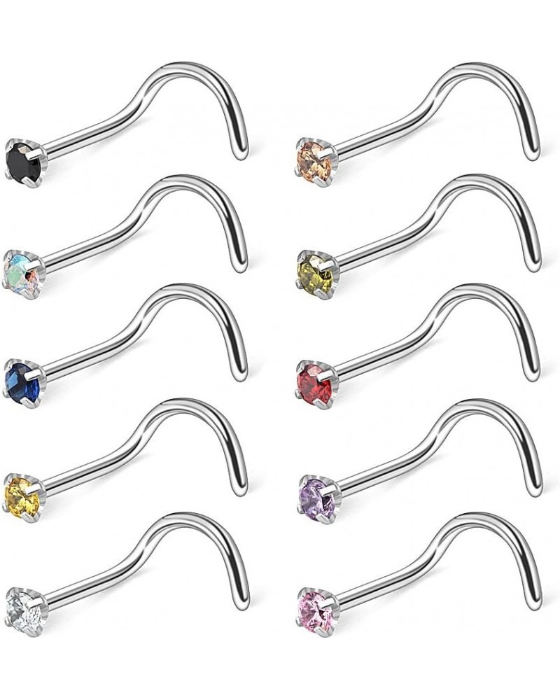 10-30PCS 18G Surgical Steel Mix Color Diamond CZ Nose Stud Rings Screw Piercing Jewelry 1.5mm 2mm 2.5mm 3mm 10PCS - 2mm CZ $8...