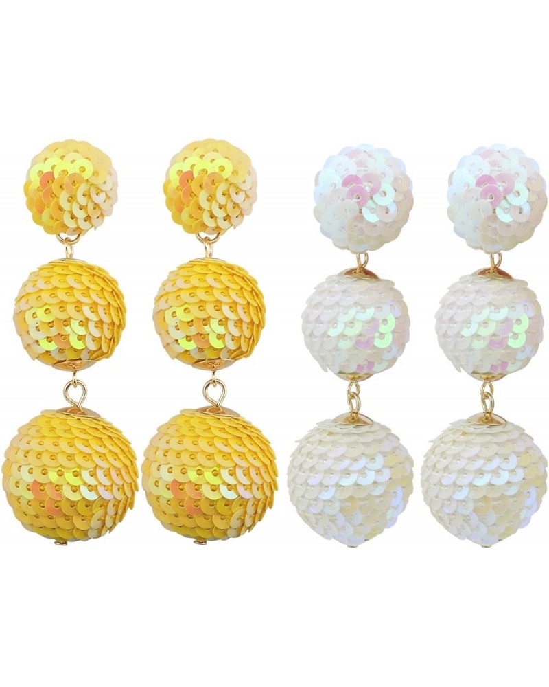 Sequin Ball Dangle Stud Earrings for Women Beaded Statement Drop Earrings AB White+AB Lemon $10.25 Earrings