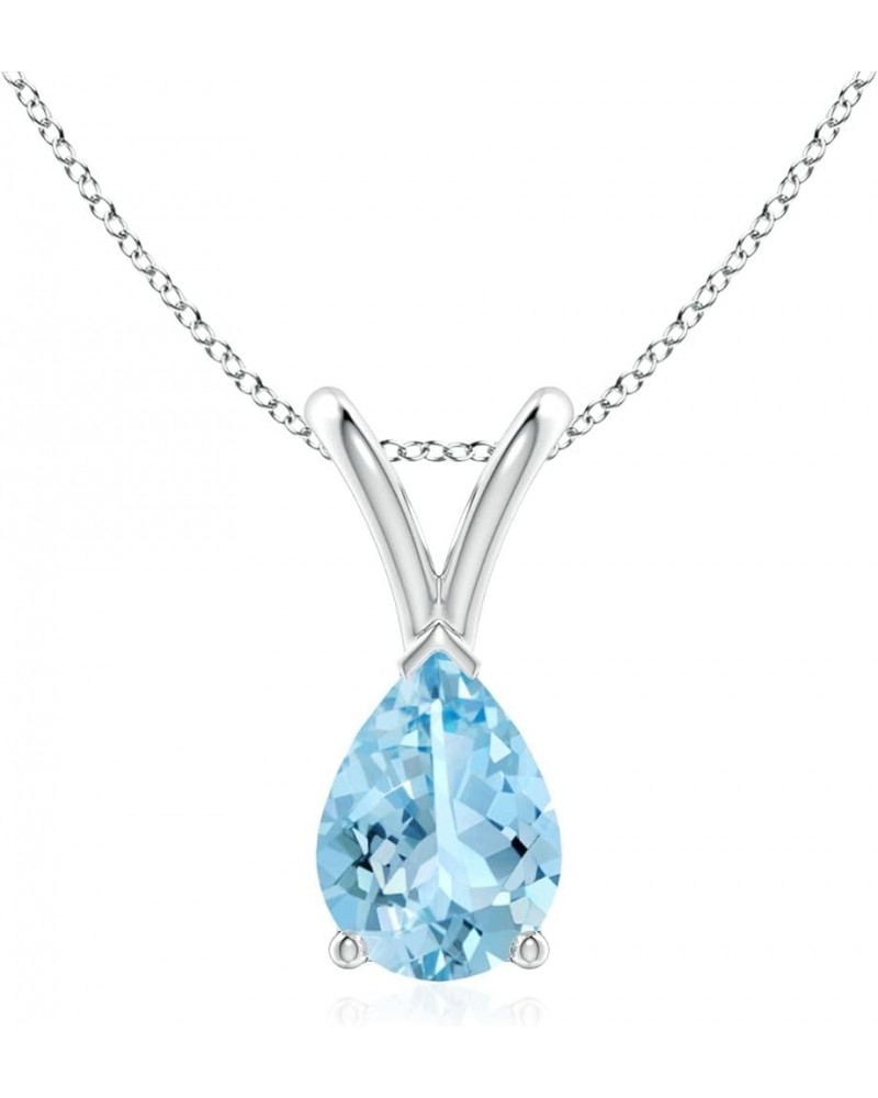 Natural Aquamarine Solitaire Pendant Necklace for Women, Girls in 14K Solid Gold/Platinum/Sterling Silver | March Birthstone ...