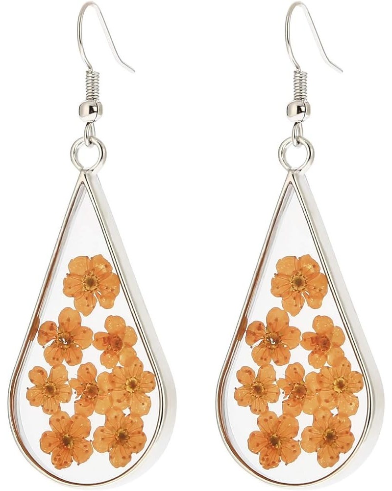 Pressed Flower Teardrop Earrings Dry Flowers Drop Dangle Fashion Jewelry Yellow Multi $8.50 Earrings