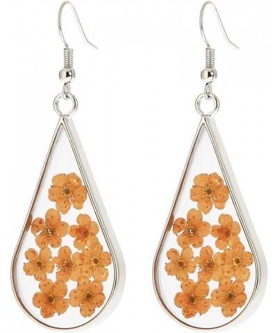 Pressed Flower Teardrop Earrings Dry Flowers Drop Dangle Fashion Jewelry Yellow Multi $8.50 Earrings