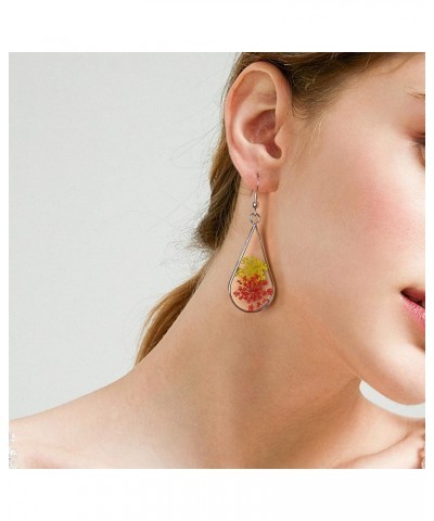 Pressed Flower Teardrop Earrings Dry Flowers Drop Dangle Fashion Jewelry Yellow Multi $8.50 Earrings