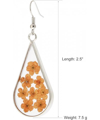 Pressed Flower Teardrop Earrings Dry Flowers Drop Dangle Fashion Jewelry Yellow Multi $8.50 Earrings