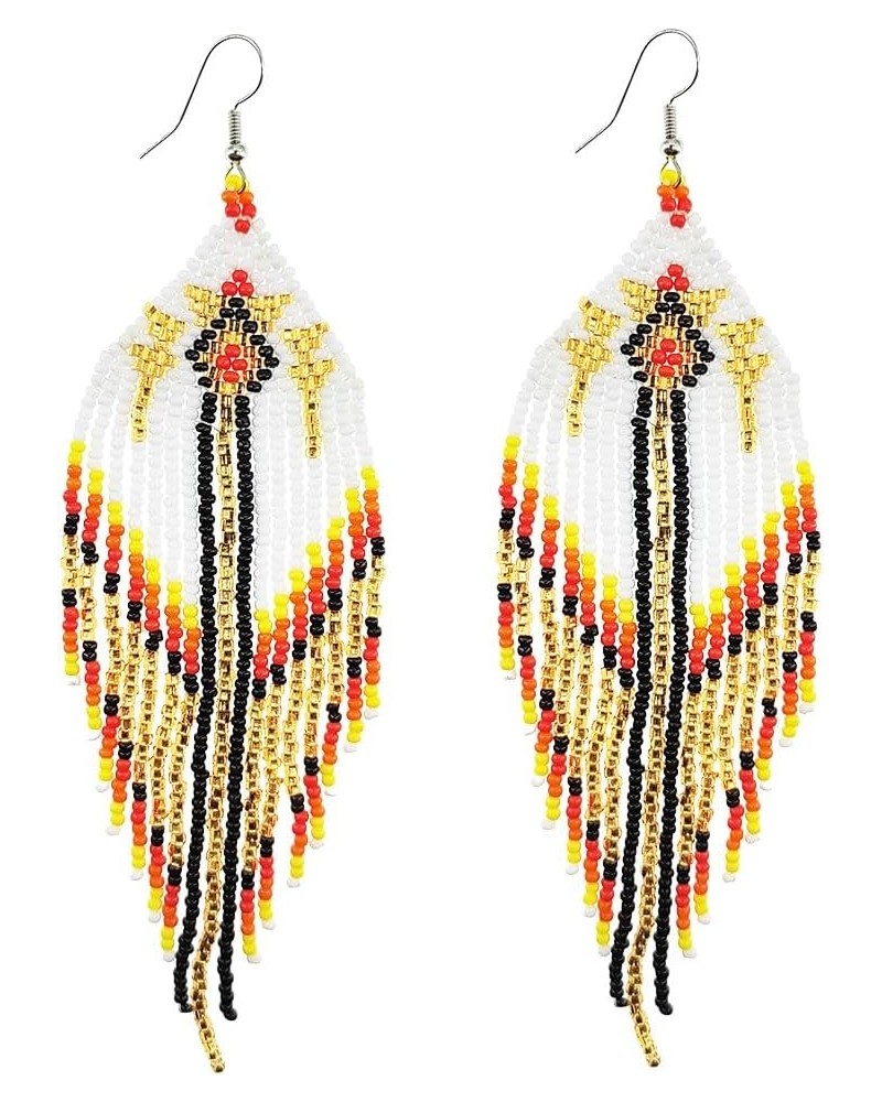 Long Beaded Tassel Earrings - Seed Bead Handmade Fringe Dangle Earrings，Boho Native Beaded Chandelier Statement Earrings for ...