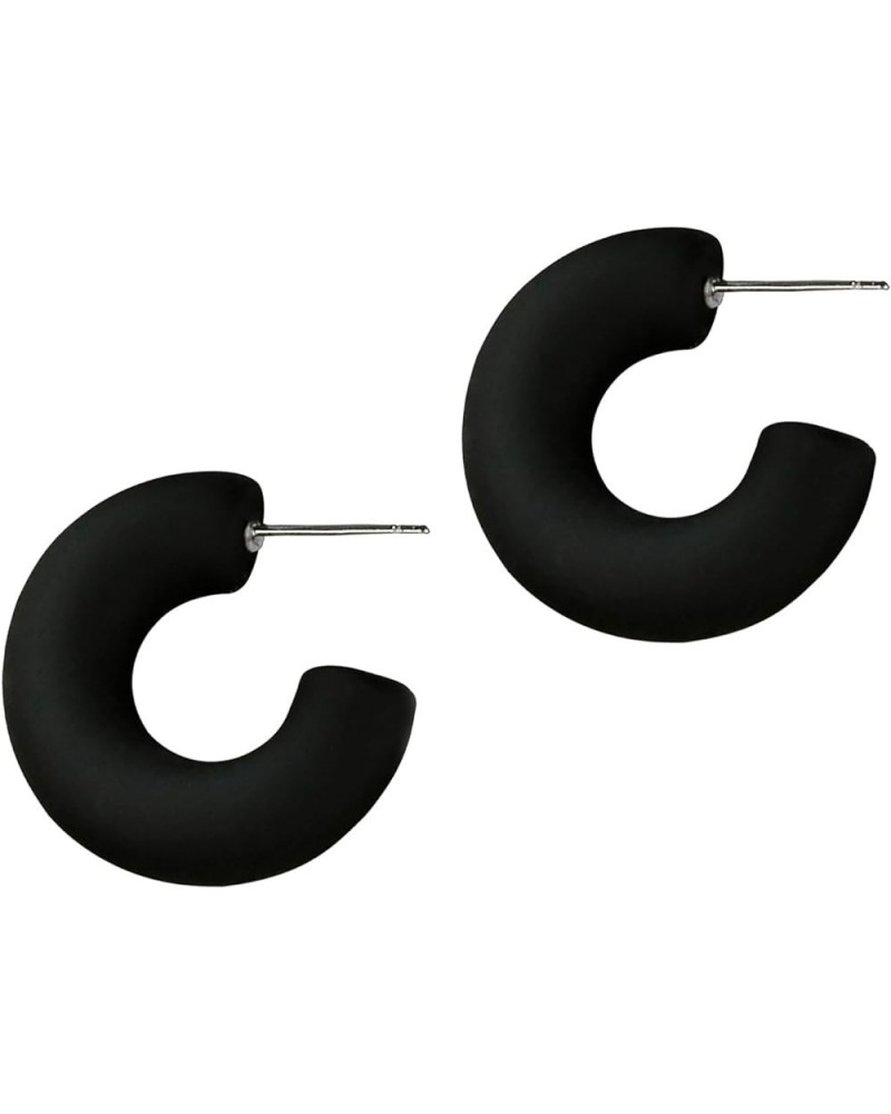 Acrylic Chunky Hoop Earrings, Lightweight Thick Open Hoops Candy Color Hoop Earrings for Women Girls Black $7.64 Earrings