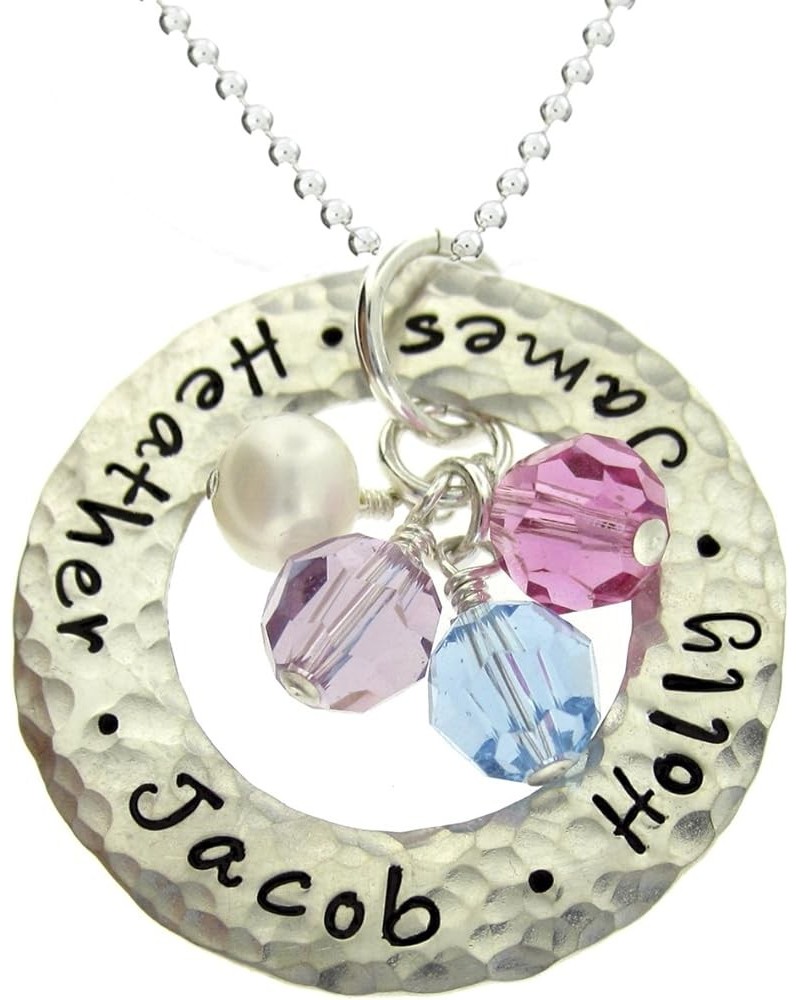 Color Burst Necklace with Personalized Sterling Silver Round Washer, Hand Finished. Includes up to 4 Birthstones or Pearls, a...