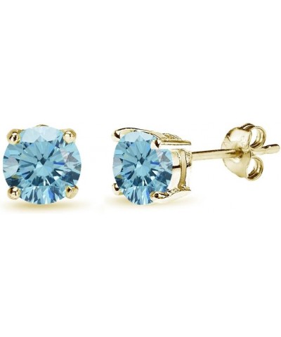 Sterling Silver 6mm Round-cut Prong-set Stud European Crystal Earrings for Women Girls March - Light Blue Yellow Gold $11.95 ...