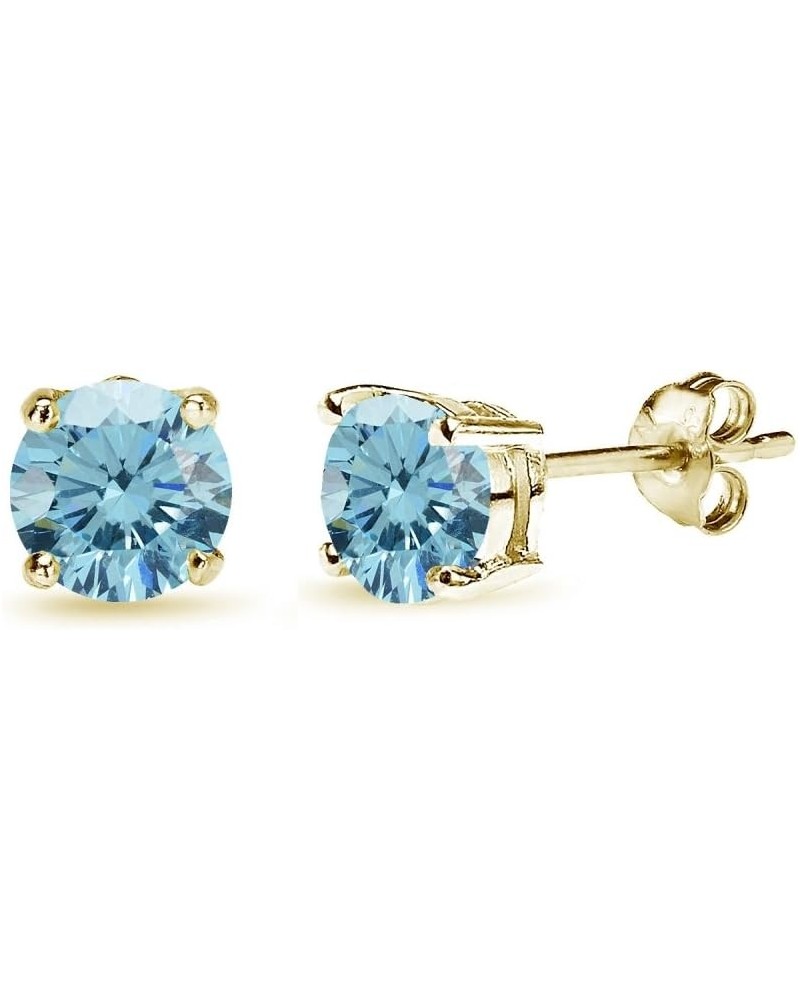 Sterling Silver 6mm Round-cut Prong-set Stud European Crystal Earrings for Women Girls March - Light Blue Yellow Gold $11.95 ...