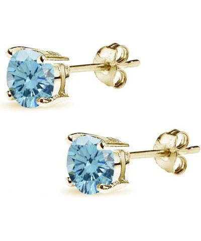 Sterling Silver 6mm Round-cut Prong-set Stud European Crystal Earrings for Women Girls March - Light Blue Yellow Gold $11.95 ...