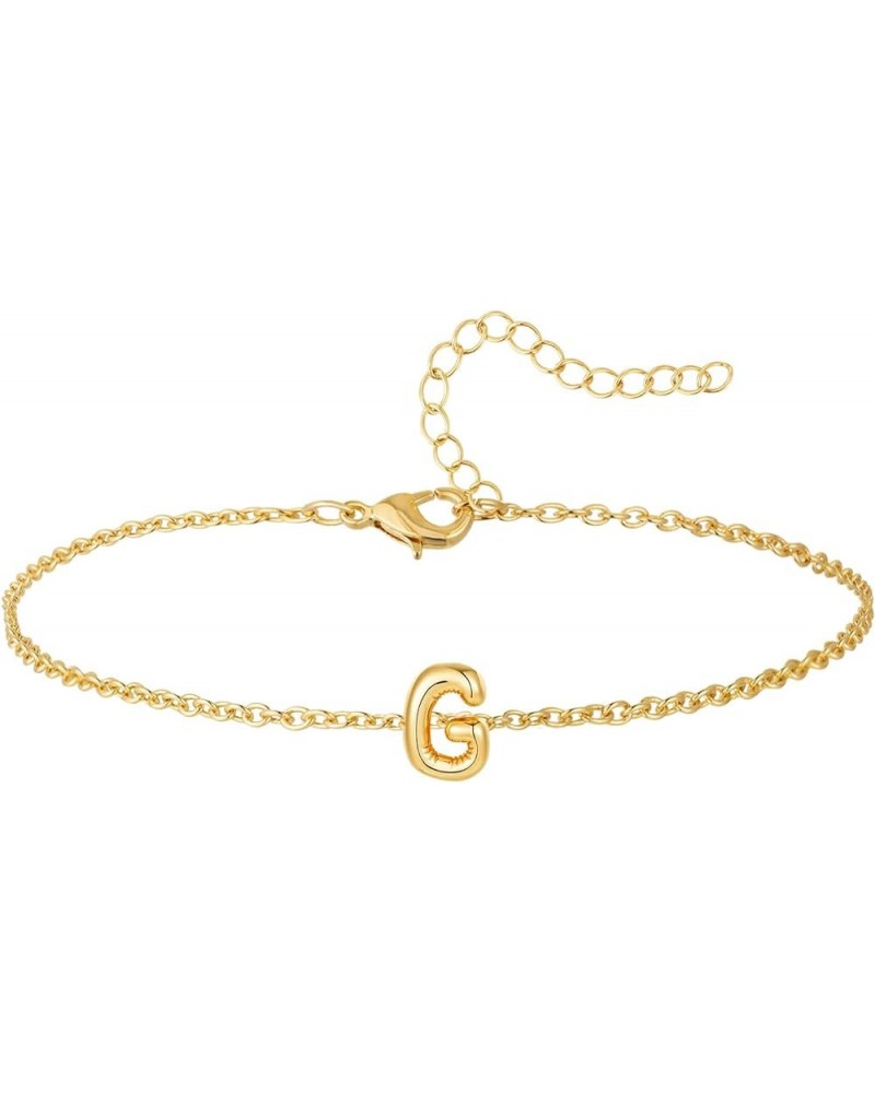 Gold Bubble Initial Chain Bracelets, 14K Gold Plated Balloon Letter Chain Bracelets Jewelry for Women Teen Girls G $7.40 Brac...