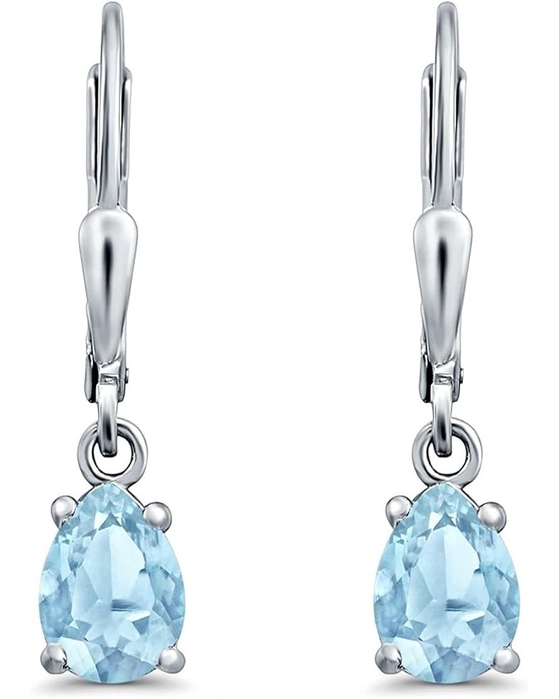 Teardrop Bridal Dangling Leverback Earrings Pear Cubic Zirconia 925 Sterling Silver Simulated Aquamarine CZ $13.51 Earrings