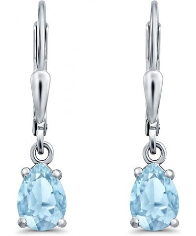 Teardrop Bridal Dangling Leverback Earrings Pear Cubic Zirconia 925 Sterling Silver Simulated Aquamarine CZ $13.51 Earrings