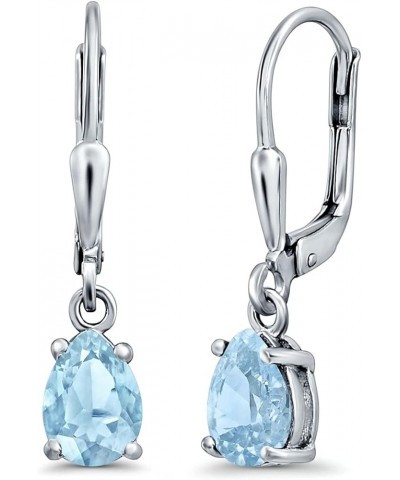 Teardrop Bridal Dangling Leverback Earrings Pear Cubic Zirconia 925 Sterling Silver Simulated Aquamarine CZ $13.51 Earrings