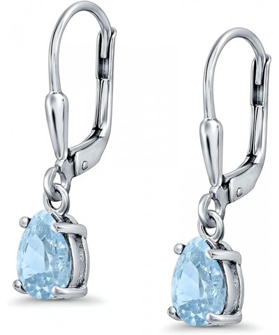 Teardrop Bridal Dangling Leverback Earrings Pear Cubic Zirconia 925 Sterling Silver Simulated Aquamarine CZ $13.51 Earrings