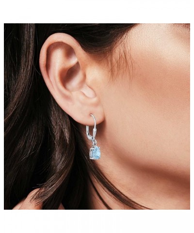 Teardrop Bridal Dangling Leverback Earrings Pear Cubic Zirconia 925 Sterling Silver Simulated Aquamarine CZ $13.51 Earrings