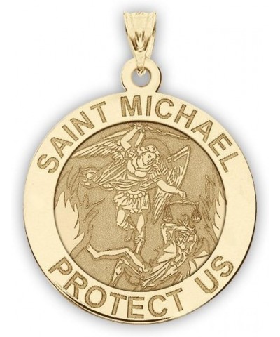 St Michael Necklace Catholic Saint Michael Pendant Round Pendants for Women & Men Crafted in 14K Yellow or White Gold & Sterl...