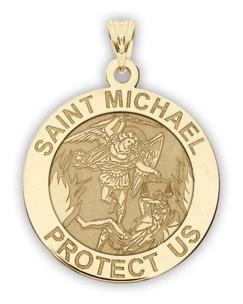 St Michael Necklace Catholic Saint Michael Pendant Round Pendants for Women & Men Crafted in 14K Yellow or White Gold & Sterl...