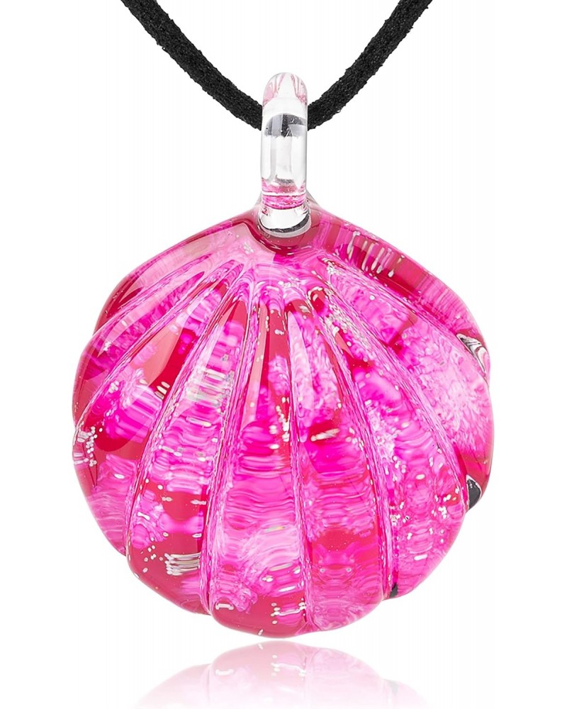 Hand Blown Glass Ocean Pink Sea Shell Shaped Pendant Necklace, 18 inches $11.25 Necklaces