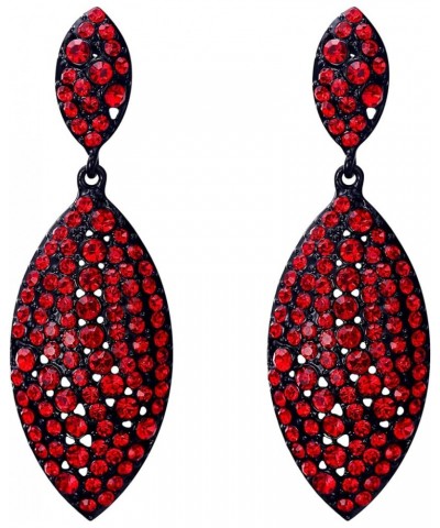 Women's Bridal Wedding Jewelry Crystal 2 Leaf Art Deco Drop Dangle Pierced Earrings Red Black-Tone $12.75 Earrings