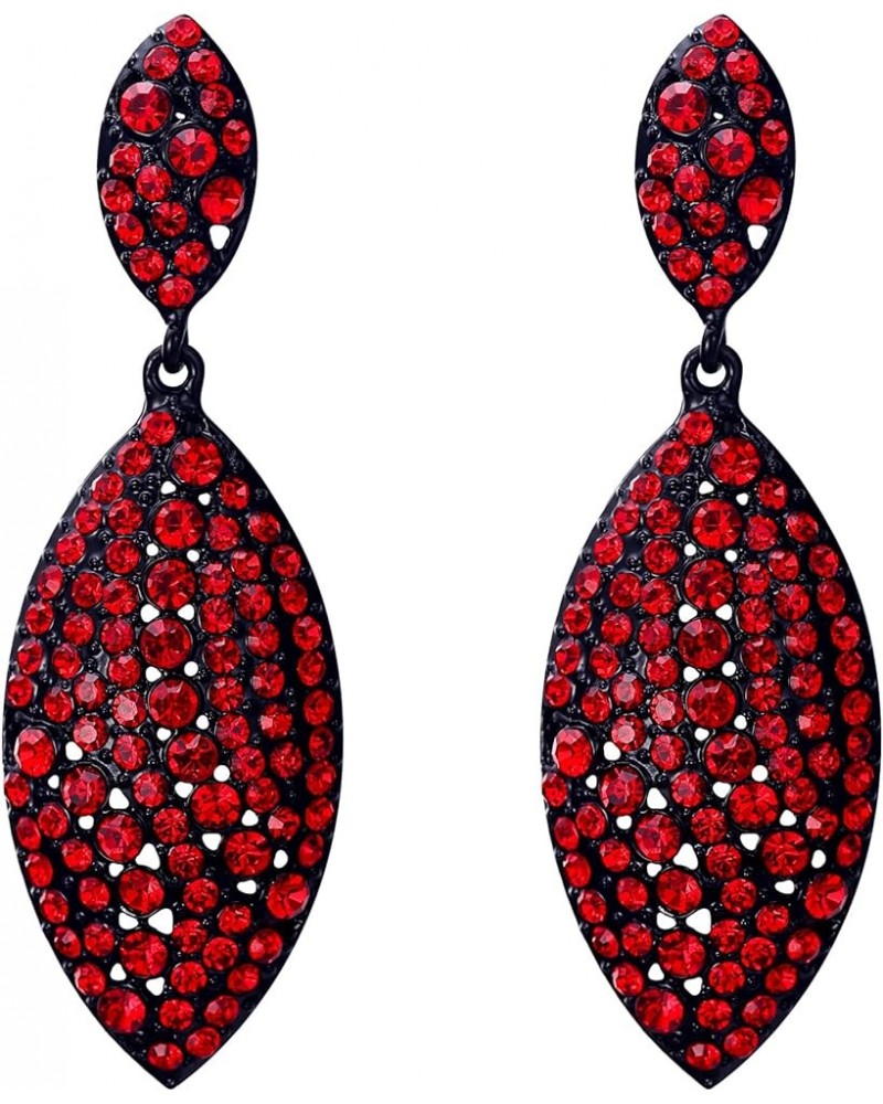 Women's Bridal Wedding Jewelry Crystal 2 Leaf Art Deco Drop Dangle Pierced Earrings Red Black-Tone $12.75 Earrings