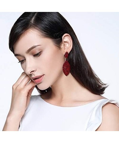 Women's Bridal Wedding Jewelry Crystal 2 Leaf Art Deco Drop Dangle Pierced Earrings Red Black-Tone $12.75 Earrings