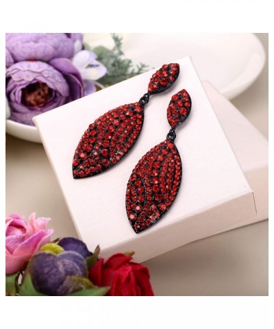 Women's Bridal Wedding Jewelry Crystal 2 Leaf Art Deco Drop Dangle Pierced Earrings Red Black-Tone $12.75 Earrings