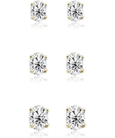 3-Pair Set Sterling Silver Cubic Zirconia Oval Stud Earrings, 5X3mm 6x4mm 7x5mm Yellow Gold $11.00 Earrings