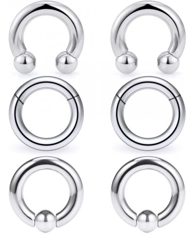 Ocptiy 6G 8G Large Septum Rings Silver PA Ring Surgical Steel Heavy Hinged Clicker Gauges Earrings Stretching kit Horseshoe C...