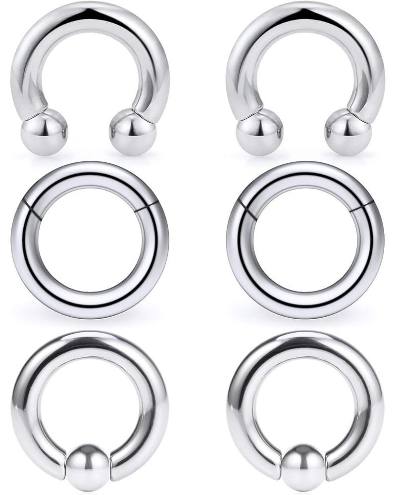 Ocptiy 6G 8G Large Septum Rings Silver PA Ring Surgical Steel Heavy Hinged Clicker Gauges Earrings Stretching kit Horseshoe C...