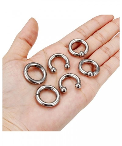 Ocptiy 6G 8G Large Septum Rings Silver PA Ring Surgical Steel Heavy Hinged Clicker Gauges Earrings Stretching kit Horseshoe C...