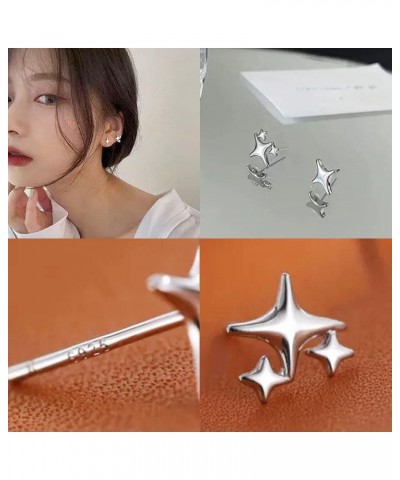 Silver Star Stud Earrings For Girls Women, 925 Sterling Silver Post Dainty Four-pointed Small Stars Stud Earrings | Cute Tiny...