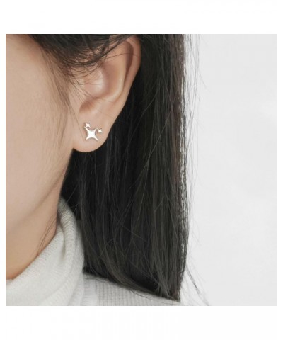 Silver Star Stud Earrings For Girls Women, 925 Sterling Silver Post Dainty Four-pointed Small Stars Stud Earrings | Cute Tiny...