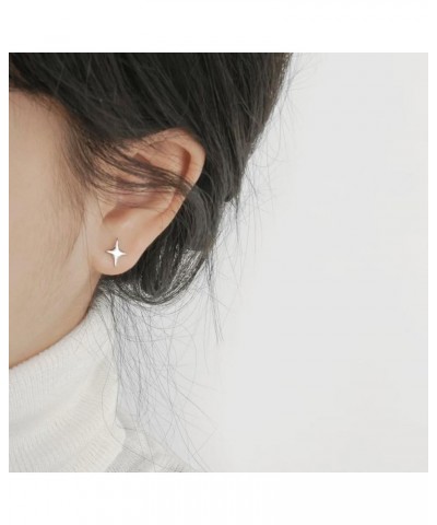 Silver Star Stud Earrings For Girls Women, 925 Sterling Silver Post Dainty Four-pointed Small Stars Stud Earrings | Cute Tiny...