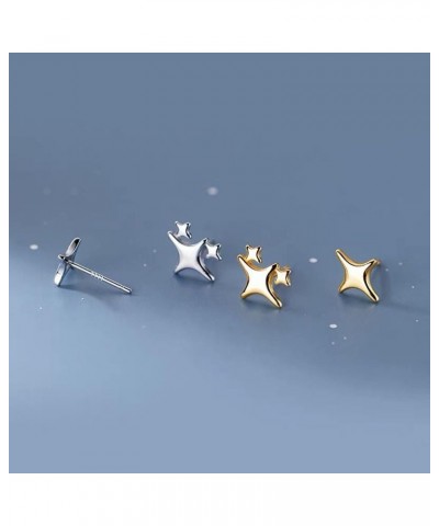 Silver Star Stud Earrings For Girls Women, 925 Sterling Silver Post Dainty Four-pointed Small Stars Stud Earrings | Cute Tiny...