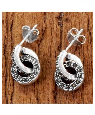 Handmade .925 Sterling Silver Marcasite Drop Dangle Earrings from Thailand Tone Grey Gemstone [0.6 in L x 0.4 in W] 'Bold Con...