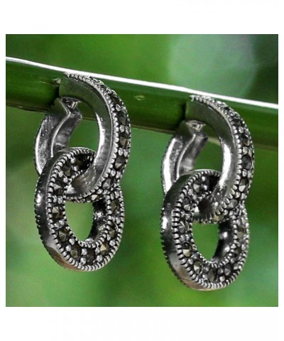 Handmade .925 Sterling Silver Marcasite Drop Dangle Earrings from Thailand Tone Grey Gemstone [0.6 in L x 0.4 in W] 'Bold Con...