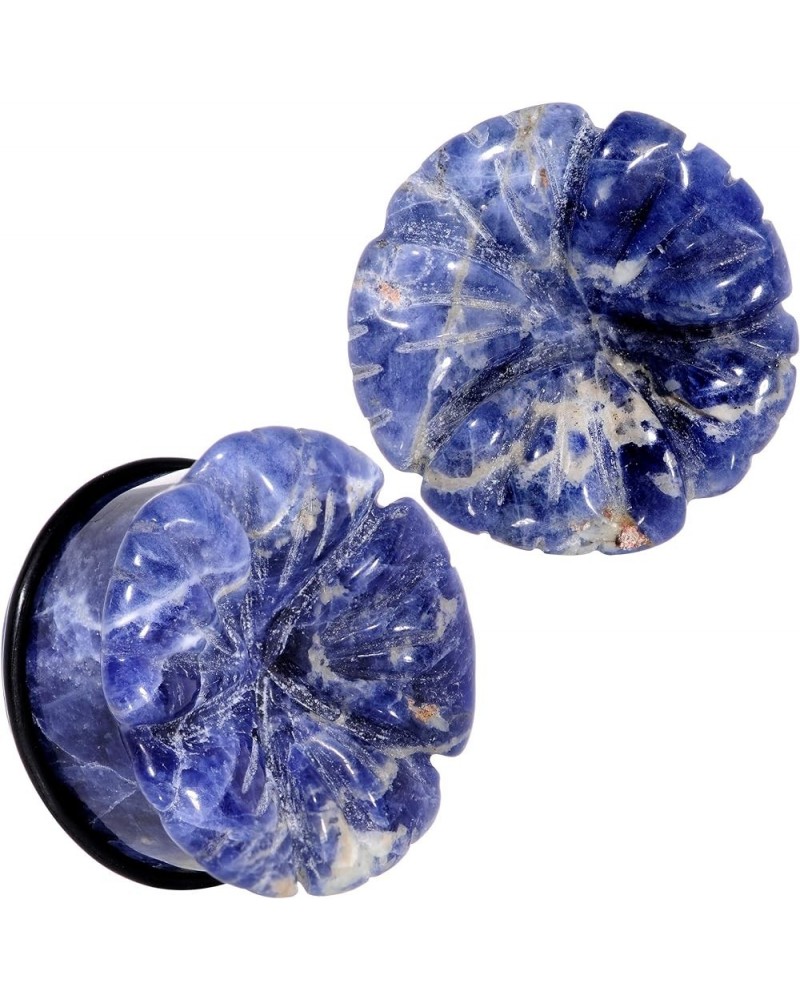 Womens 2Pc Ear Plugs Blue Sodalite Tropical Flower Single Flare Ear Plug Gauges Set of 2 25mm (1") $16.16 Body Jewelry