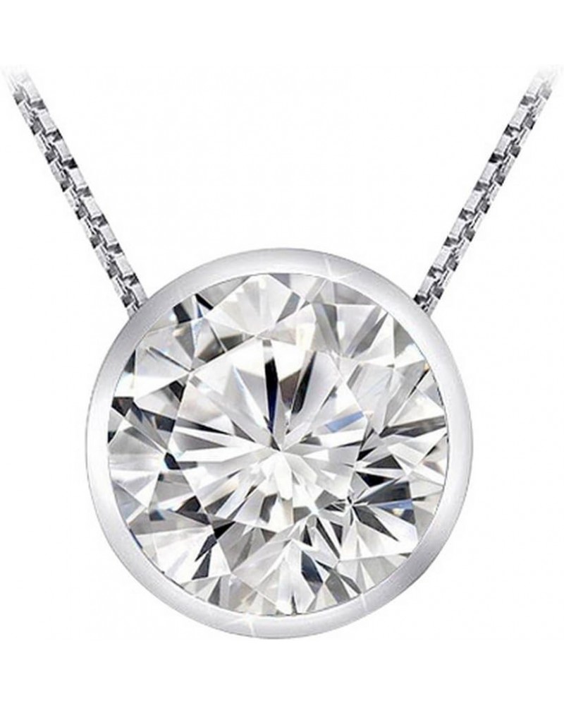 0.5 Carat 14K White Gold Round Diamond Bezel Solitaire Pendant Necklace H-I Color I2 Clarity 16" Silver Chain 14K White Gold ...